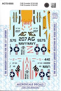 1/72 Microscale decals マイクロスケール デカール　72-0055 F-8E Crusader VF-24 449 - F-8C Crusader VF-84 207