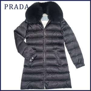 新品プラダPRADA希少！FOXファー付ロングダウンコート28G062黒40★