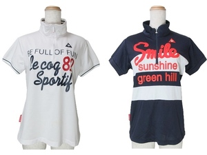 ルコックスポルティフ GOLF COLLECTION 2枚セット 半袖 カットソー シャツ ゴルフ ウエア ハーフジップ ハイネック L 白 紺 ■GY08