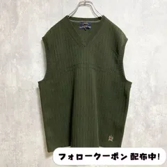 古着　used　TOMMYHILFIGER　トミーヒルフィガー　ワンポイント刺繍ニットベスト　Vネック　緑　グリーン　カーキ