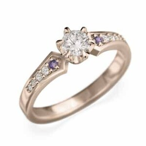 18金ピンクゴールド 婚約 ブライダル アメジスト(紫水晶) 天然ダイヤモンド 2月の誕生石