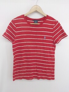 ◇ RALPH LAUREN ラルフローレン ボーダー ポニー ロゴ 半袖 Tシャツ カットソー サイズ XL レッド レディース P