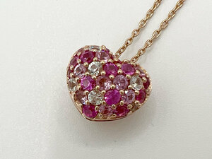 送料無料 Ponte Vecchio ポンテヴェキオ PV ネックレス ハート ダイヤ 0.12ct ピンクサファイヤ 0.90ct K18 ピンクゴールド 新品仕上げ