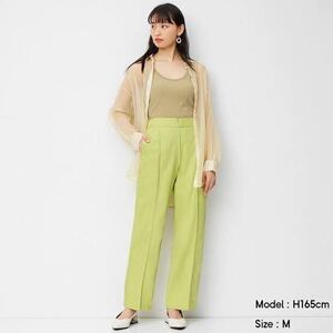 GU ジーユー リネンブレンドストレートパンツ Lサイズ GREEN グリーン