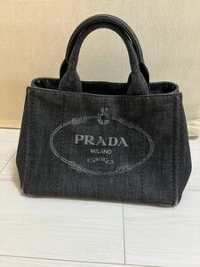 【中古美品】【送料無料】プラダ PRADA カナパ ミニ ハンドバッグ トライアングル 三角ロゴ キャンバス 黒系　BN2439