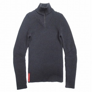 美品 09aw プラダスポーツ PRADA SPORT ハーフジップ セーター リブニット ハイネック ロゴプレート 46 チャコール/■I80/メンズ