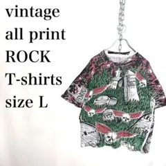 vintage ヴィンテージ　総柄　ロック　バンドTシャツ 古着　L