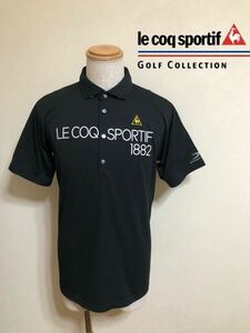 【美品】 le coq sportif GOLF COLLECTION ルコック ゴルフ ウェア トップス ドライ ポロシャツ ブラック サイズLL 半袖 黒 デサントQG2926