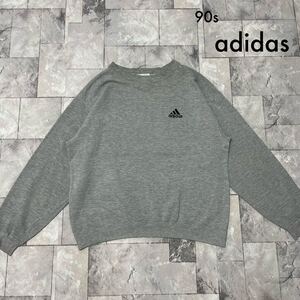 90s adidas アディダス sweat スウェット トレーナー 刺繍ロゴ パフォーマンスロゴ ヴィンテージ グレー サイズL相当 玉FL3699