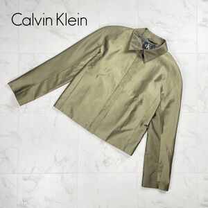 美品 CALVIN KLEIN カルバンクライン ステンカラーショートジャケット レディース カーキ サイズ4*PC778