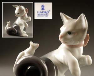 【千寿】 LLADRO リヤドロ 驚いた仔猫 置物 L14◆在銘/西洋アンティーク/陶磁器/古美術/100024196