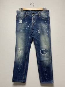 美品☆[DSQUARED2] 15AW SLIM JEAN ィンテージ加工 ストレッチスリム インディゴデニムパンツ 46 イタリア製 S74LA0712 ディースクエアード