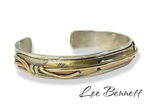 正規品 Lee Bennett 925 Sterling Silver 1/20 12K GF navajo リーベネット作 ナバホ族 金 フェザー シルバー バングル ブレスレット 28.0g