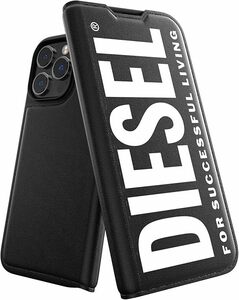 DIESEL iPhone14 Pro Maxケース 手帳型 おしゃれ ブランド ロゴ デザイン 黒 （ディーゼル iPhone 14 Pro Max ブラック/ホワイト）