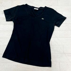 1422◎ LACOSTE ラコステ トップス Tシャツ カットソー 半袖 ワンポイント ロゴ 刺繍 カジュアル ブラック レディース38