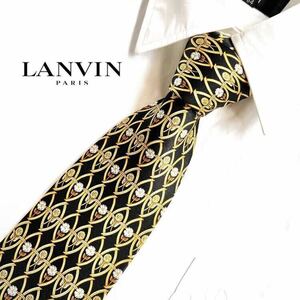 美品 LANVIN ランバン シルク 絹 100% ネクタイ フランス製 花柄 ビジネス カジュアル フォーマル ブラック ブランドネクタイ ヴィンテージ