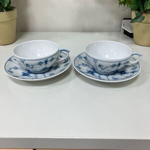 ロイヤルコペンハーゲン ROYAL COPENHAGEN ブルーフルーテッド プレイン カップ&ソーサー 2客 セット ティーカップ ペア