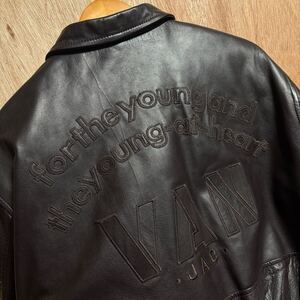 希少【VAN JAC ヴァン ジャック】VINTAGE LEATHER JACKET/ロゴ刺繍 レザージャケット スタジャン/ジャケット ブルゾン