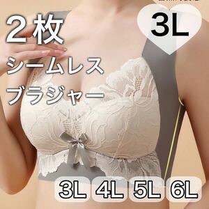 2枚 セット ノンワイヤー シームレス ブラジャー グレー 灰色 レース 大きいサイズ 3L 4XL ナイトブラ 夜用ブラ B80 C80 D80