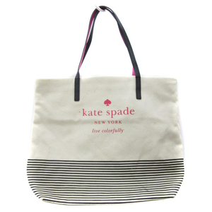 ケイトスペード KATE SPADE トートバッグ レザー キャンバス ロゴ ボーダー柄 /YM29 ■GY12 レディース