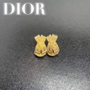 美品★Dior　ピアス　ヴィンテージ　ゴールド　ラインストーン　希少