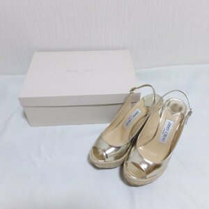 T795　JIMMY CHOO ジミーチュウサンダル ゴールド　ウエッジソール　35.5　23cm