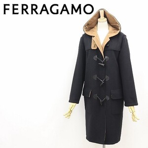 ヴィンテージ◆Salvatore Ferragamo フェラガモ ガンチーニ トグル釦 ウール ダッフル コート 黒 ブラック