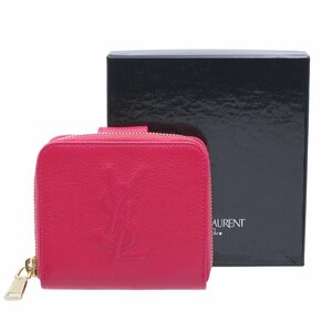 ★B2540 新品!! イヴサンローラン YSLロゴ レザー ラウンドファスナー 二つ折 財布 352906 ピンク Yves Saint Laurent レディース★