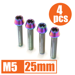 64チタン合金ボルト M5×25mm P0.8 4本セット テーパーキャップ ゆうパケット対応 焼き色有り Ti-6Al-4V☆