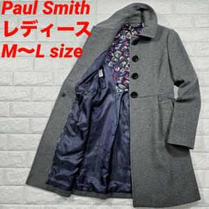 ★ポール スミス 美品 M～L！花柄 ウール100％★Paul Smith ロング コート レディース グレー