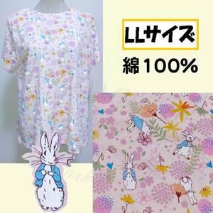 【LLサイズ】ピーターラビット 総柄 半袖Tシャツ 丸首 