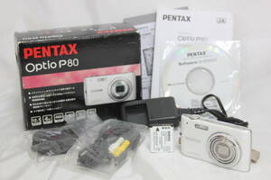 【返品保証】 【元箱付き】ペンタックス Pentax Optio P80 ホワイト 4x バッテリー チャージャー付き コンパクトデジタルカメラ v8128