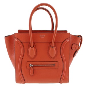 CELINE セリーヌ ラゲージマイクロ ハンドバッグ カーフ 赤 レディース【I171624003】中古