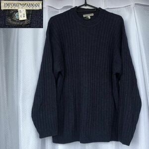 カシミア混★ニット セーター NAVY / EMPORIO ARMANI ★MADE IN ITALY 凸凹ストライプ織り ウール トップス 紺 エンポリオアルマーニ