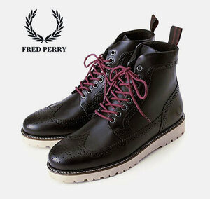 FRED PERRYフレッドペリー8ホールロングウィングチップブーツ28cmフルブローグUK9黒ブラックUS10モッズビジカジビズカジビジネスカジュアル