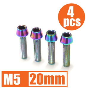 64チタン合金ボルト M5×20mm P0.8 4本セット テーパーキャップ ゆうパケット対応 焼き色有り Ti-6Al-4V☆