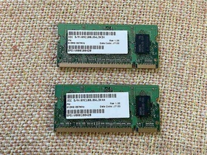 送料込 ノートパソコン用メモリー 512MB 2Rx16 PC2-5300S-555-12-A3×2枚セット 中古