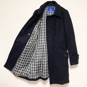 BURBERRY BLUE LABEL バーバリー ブルーレーベル ウール ロング コート 40 美品 L ブラック Pコート ノバチェック