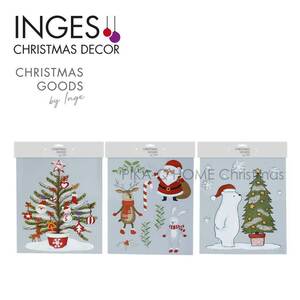 クリスマスツリー オーナメント INGE-GLAS GOODS ウインドウステッカー サンタクロース トナカイ 窓飾り 28.5cm［700000601］