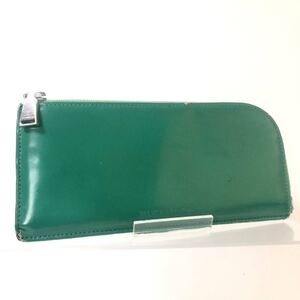 JIL SANDER ジルサンダー　L型ジップ　ラウンドファスナー　レザー　グリーン　シルバー金具