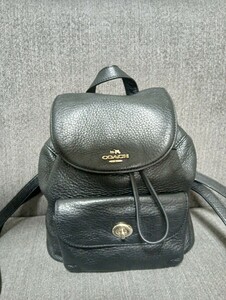 美品 COACH コーチ リュック レザー カーフ ブラック 黒 レディース ミニ カバン Bag バッグ ロゴ 1円〜