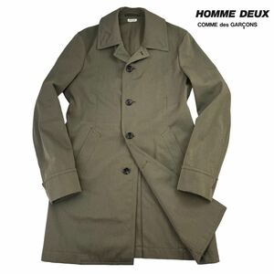 美品 COMME des GARCONS HOMME DEUX ステンカラーコート サイズM カーキ グレー AD2016 日本製 美シルエット 即完 袖薄ら汚れ有 A2484