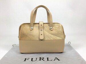 フルラ ハンドバッグ ハラコ ベージュ系 【人気 美品】 返品保証