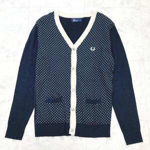 FRED PERRY フレッドペリー Ｖネックカーディガン ドット 水玉 刺繍M