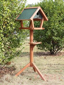 高品質 バードフィーダー　鳥の餌台　ウッド　三角屋根タイプ 木製の野外餌器 防腐雨日焼け防止