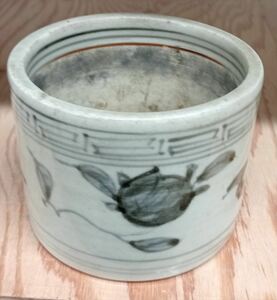 古美術 朝鮮古陶磁器 李朝 染付 香炉 文房具 筆筒 底に直しあり 明代 時代物