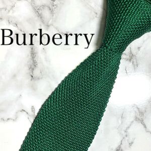 美品　BURBERRY BLACK LABEL バーバリーブラックレーベル　ネクタイ　緑　グリーン　ニットタイ　ソリッド　無地　スーツ　ブランド