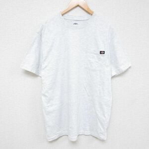 XL/古着 ディッキーズ Dickies 半袖 ブランド Tシャツ メンズ ワンポイントロゴ 胸ポケット付き クルーネック 薄グレー 霜降り 24jun19 中