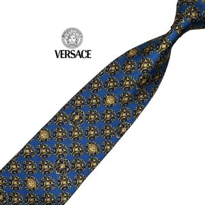 GIANNI VERSACE ネクタイ メデューサパターン柄 ブルー系 切り替えし ヴェルサーチェ メンズ服飾小物 ネコポス可 USED 中古 t508