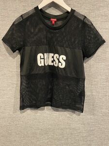 未使用極美品半袖GUESSゲスTシャツカットソートップスあみロゴレディース黒